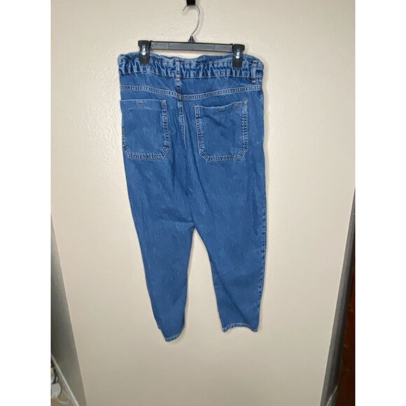 Zara Womens Blue High-Waisted Denim Tapered Jeans 6 Paperbag Elastic Waist - Picture 3 of 7